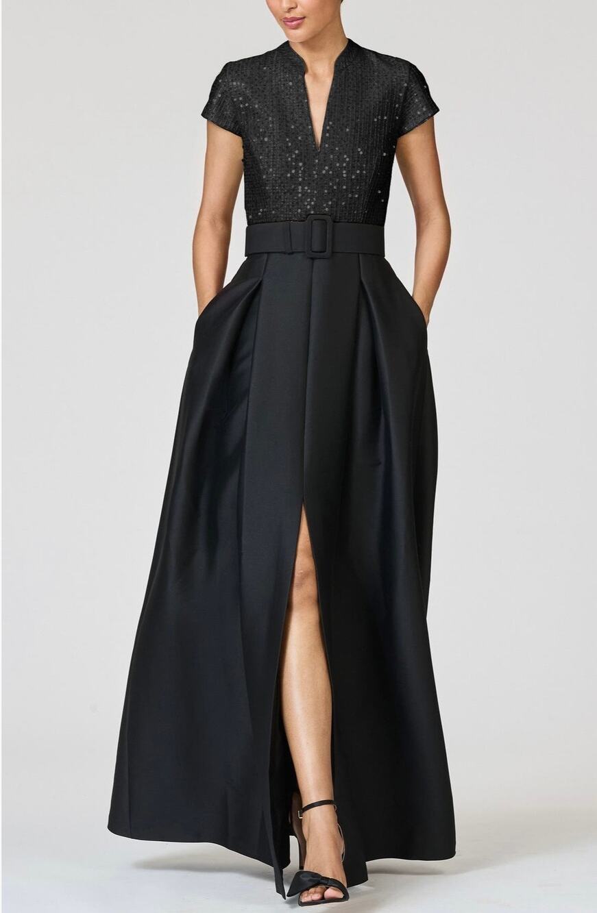 Sachin & Babi Arden Mixed Media Gown Black Size 0 - No belt (new)